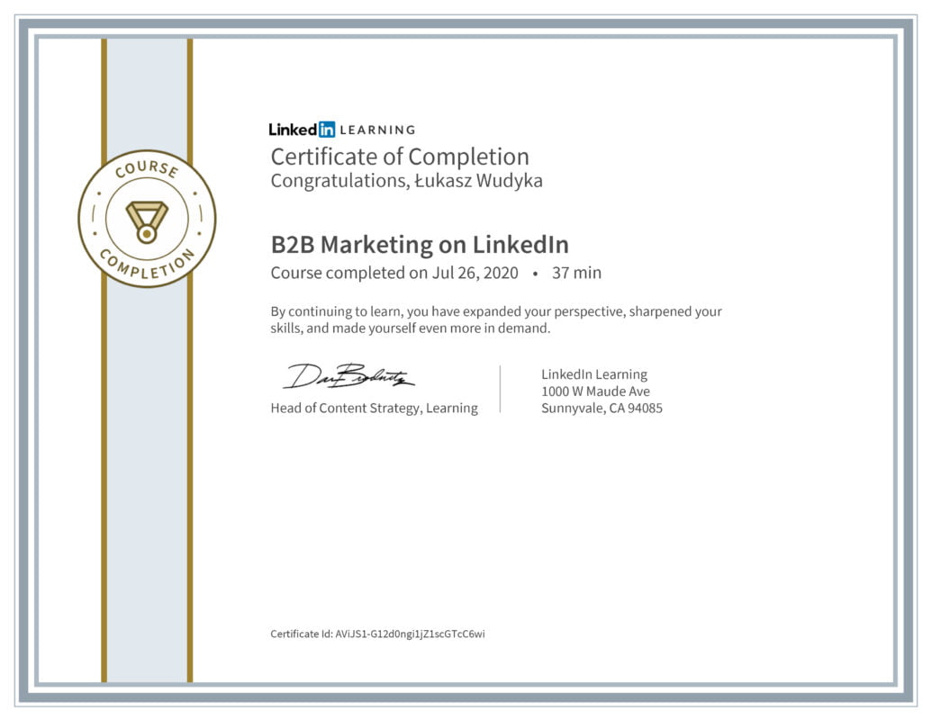 Łukasz Wudyka opinie - Linkedin LEARNING - B2B Marketing on Linkedin