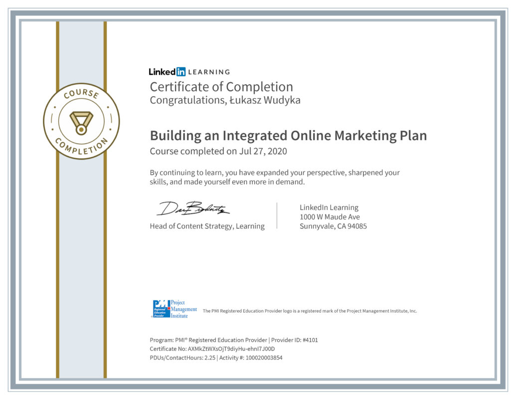 Łukasz Wudyka opinie - Linkedin LEARNING - Building an Integrated Online Marketing Plan MPI