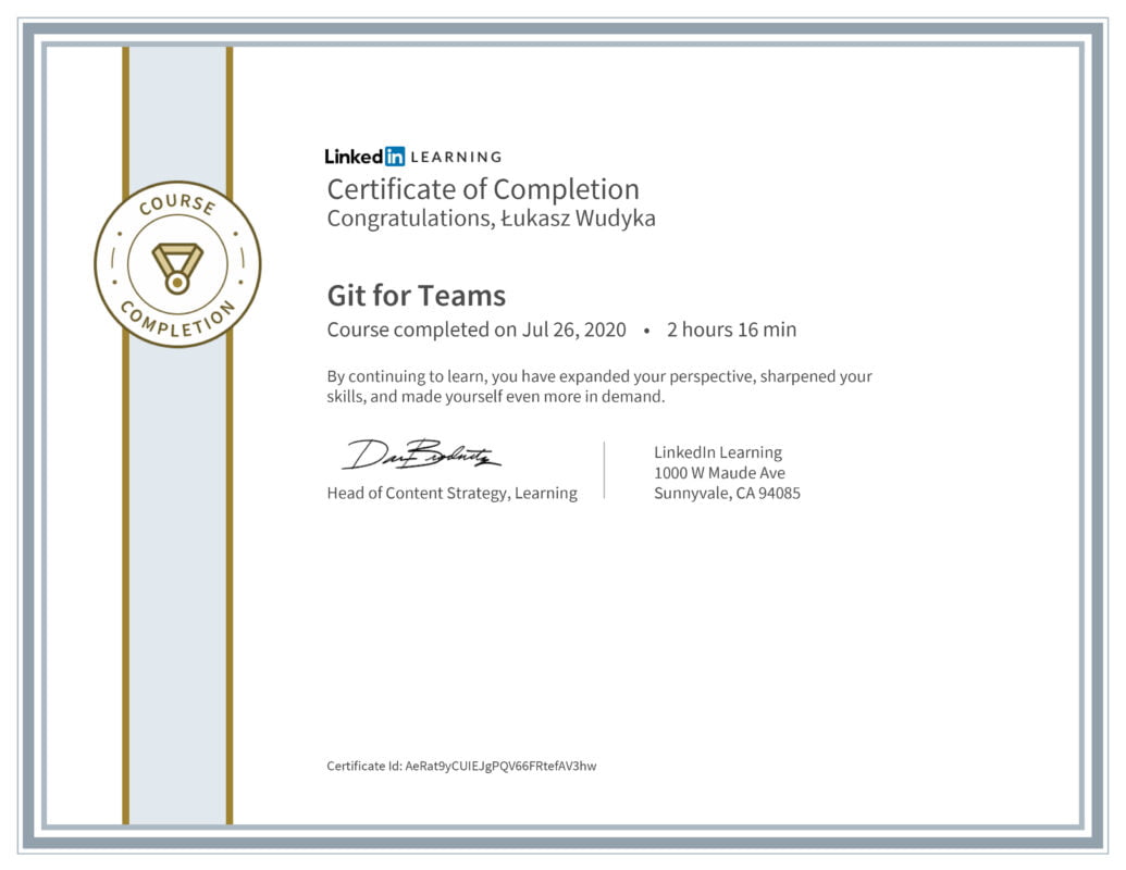 Łukasz Wudyka opinie - Linkedin LEARNING - Git for Teams