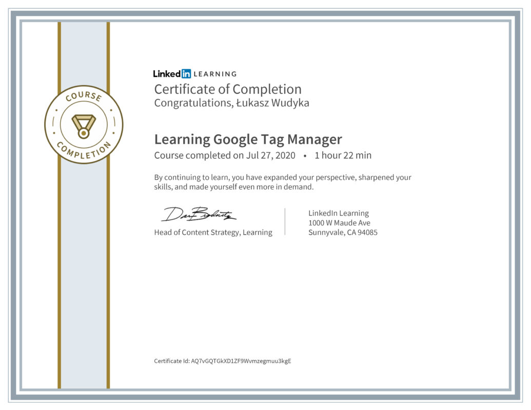 Łukasz Wudyka opinie - Linkedin LEARNING - Learning Google Tag Menager