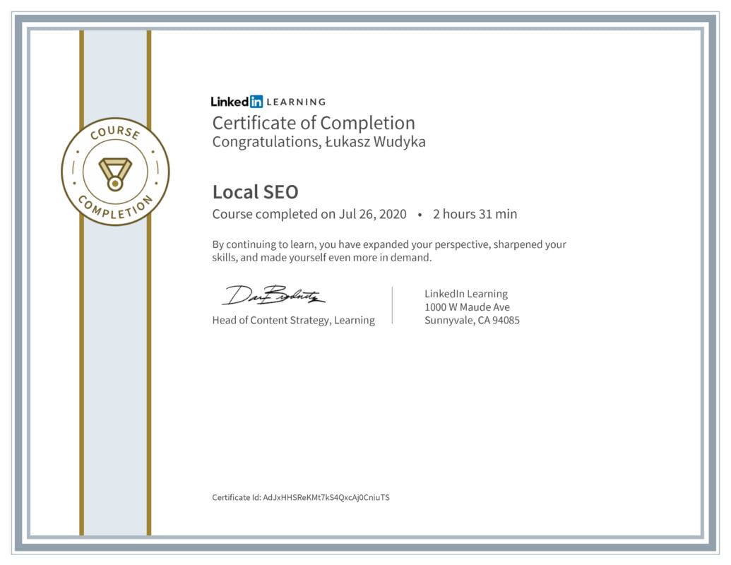 Łukasz Wudyka opinie - Linkedin LEARNING - Local SEO