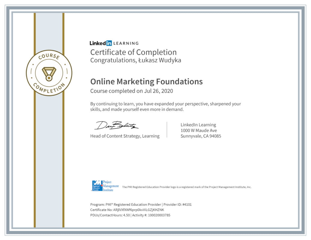 Łukasz Wudyka opinie - Linkedin LEARNING - Online Marketing Foundations MPI