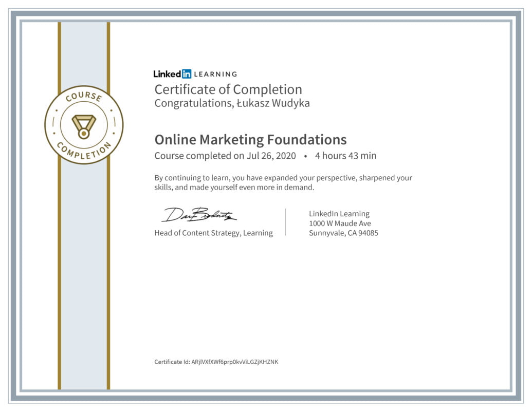 Łukasz Wudyka opinie - Linkedin LEARNING - Online Marketing Foundations