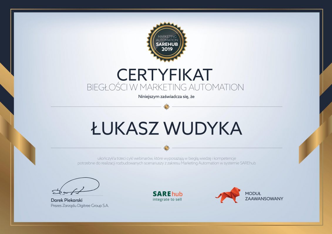 Łukasz Wudyka opinie o platformach szkoleniowych - Certyfikat Marketing Automation