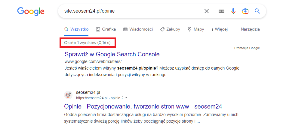 Widoczność strony w Google