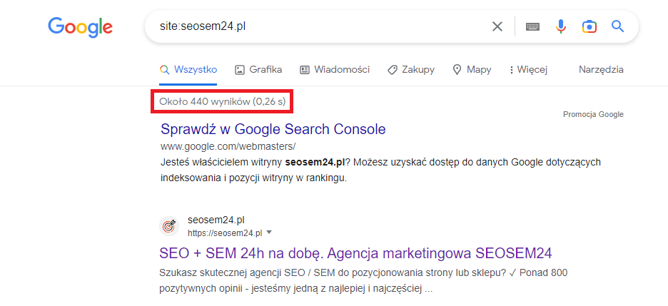 Widoczność strony w Google