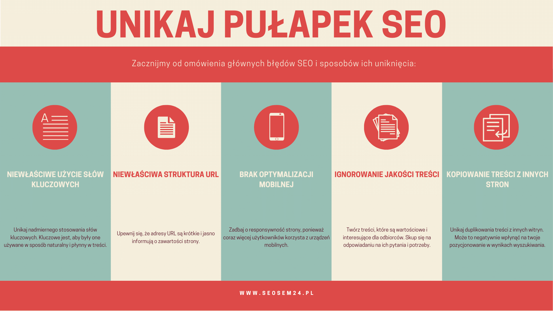 Unikaj pułapek SEO - ikonografika